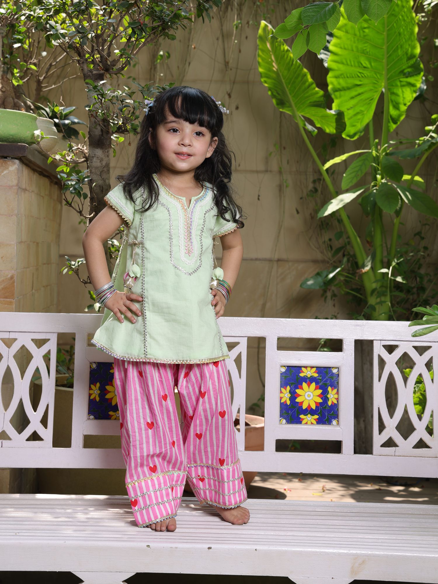 Green Kurti with Printed Farshi Salwar