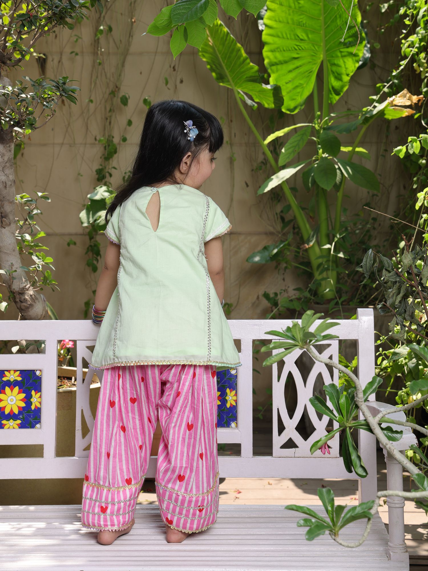 Green Kurti with Printed Farshi Salwar