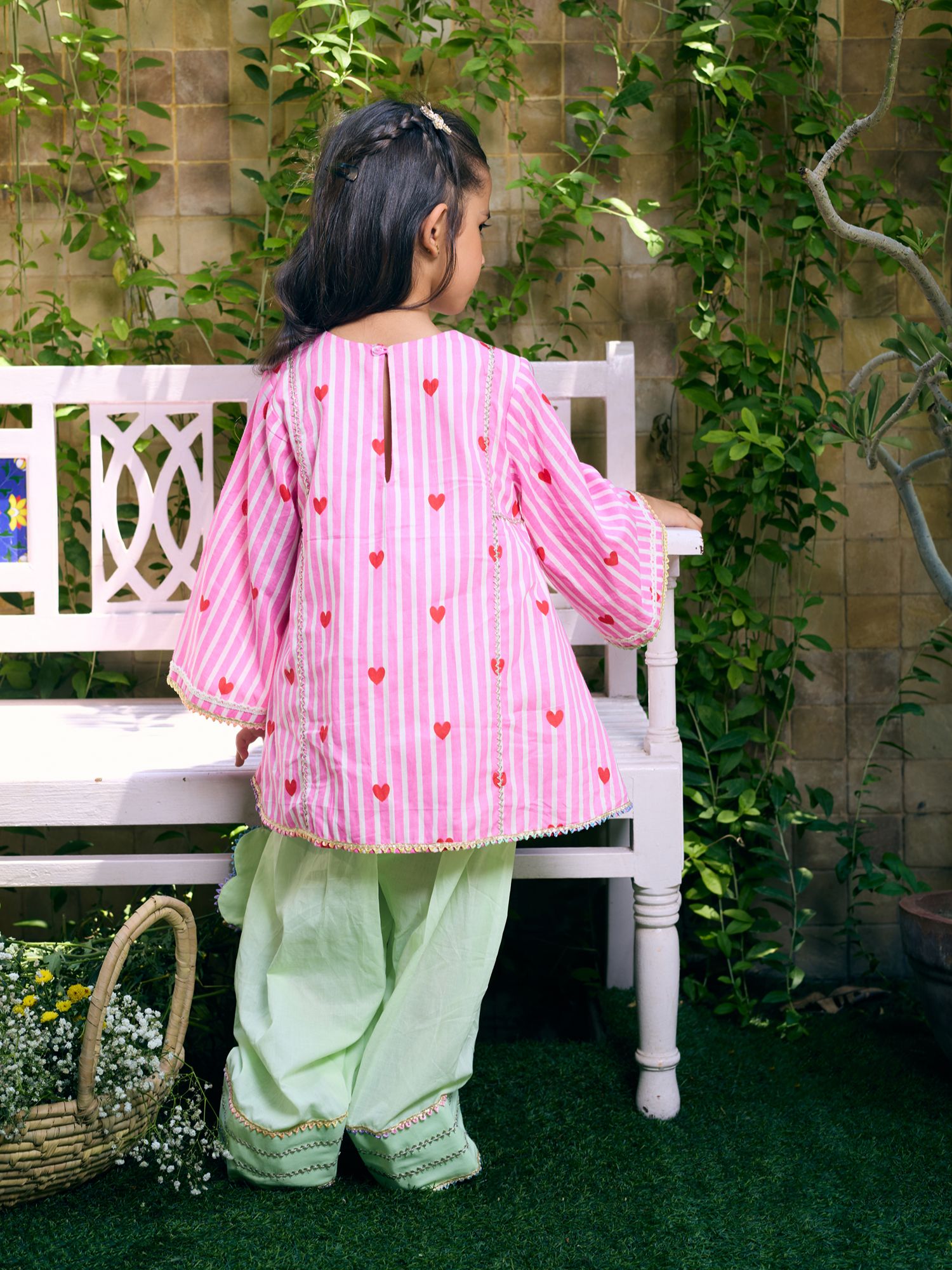 Pink Printed Kurti with Green Farshi Salwar