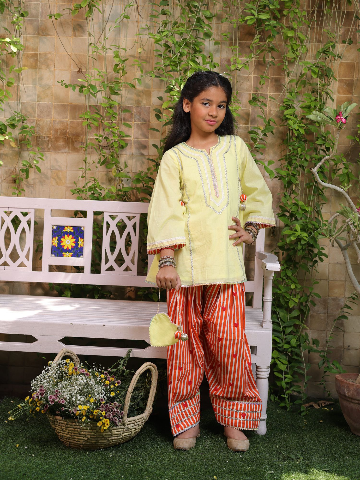 Yellow Kurti with Printed Farshi Salwar