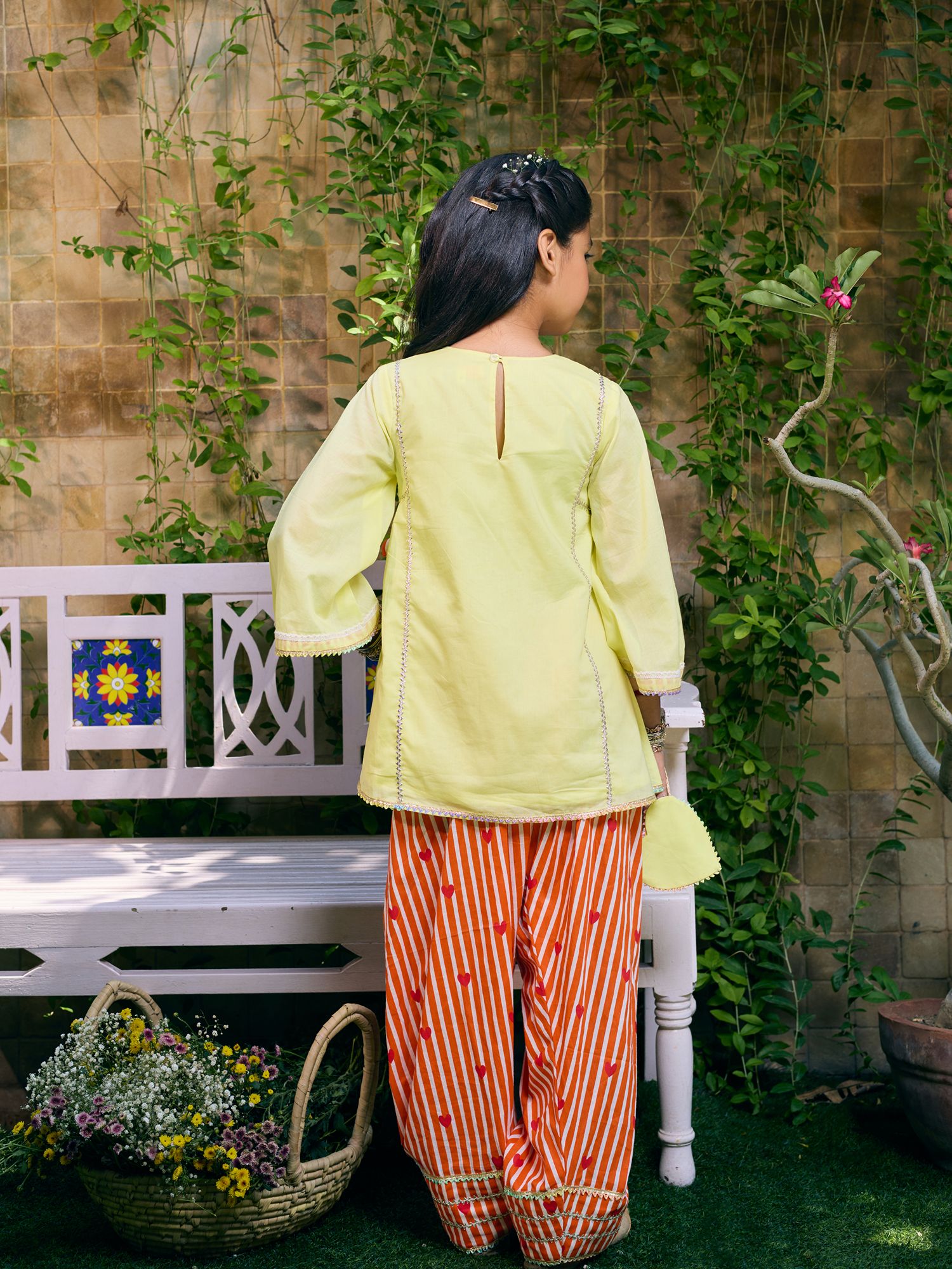 Yellow Kurti with Printed Farshi Salwar