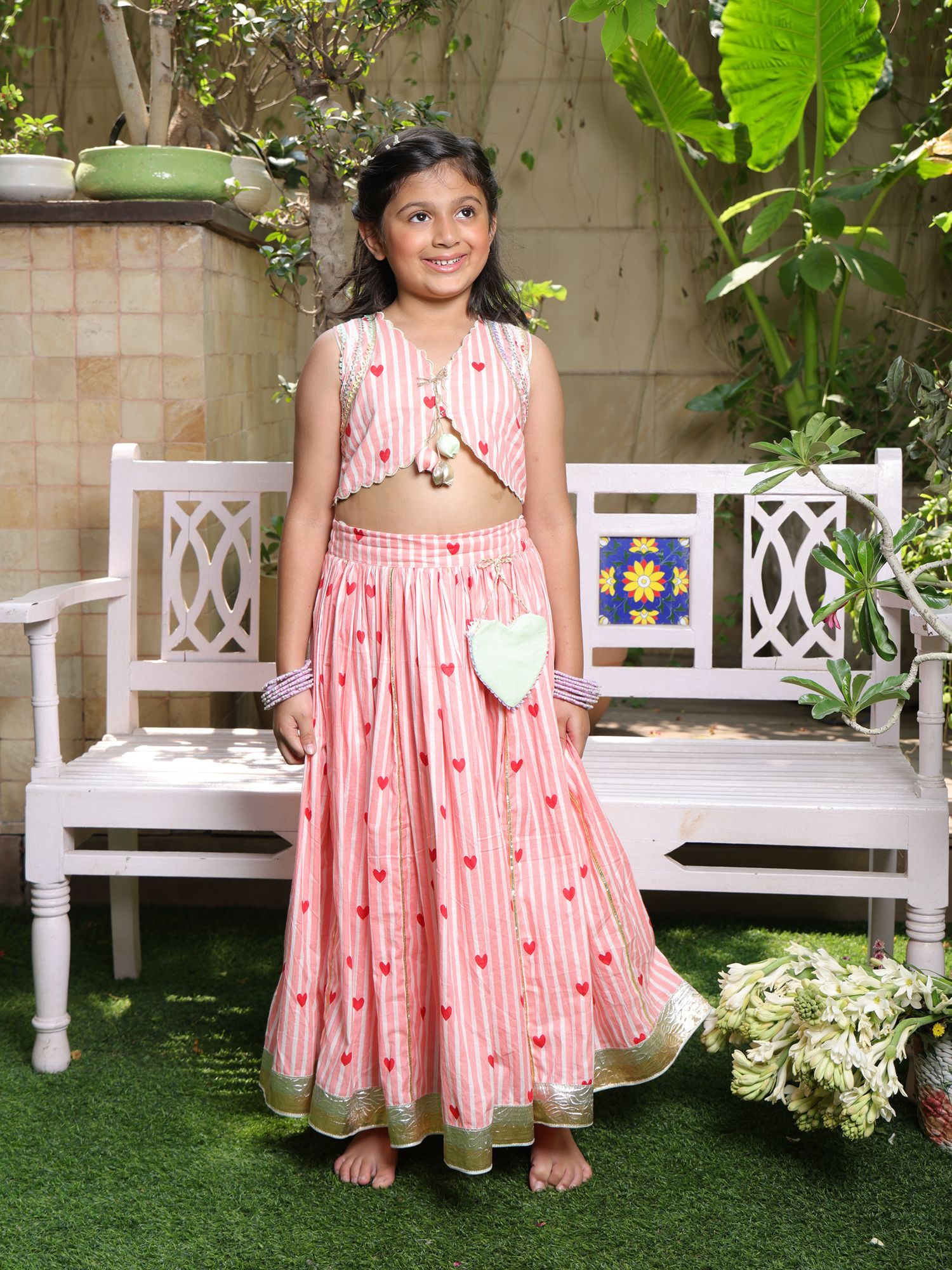 Peach Printed Lehenga Set