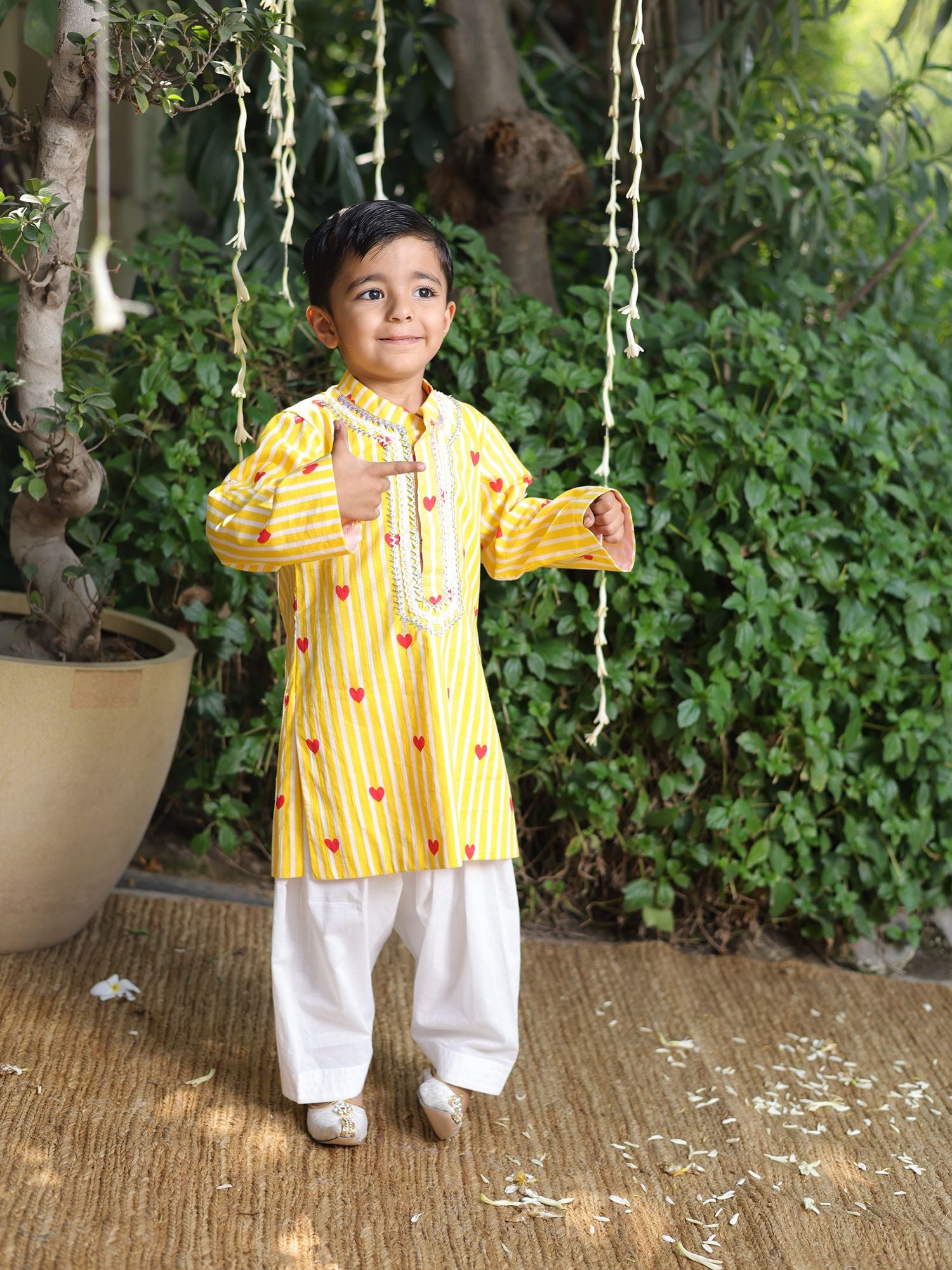 Yellow Printed Kurta with Salwar