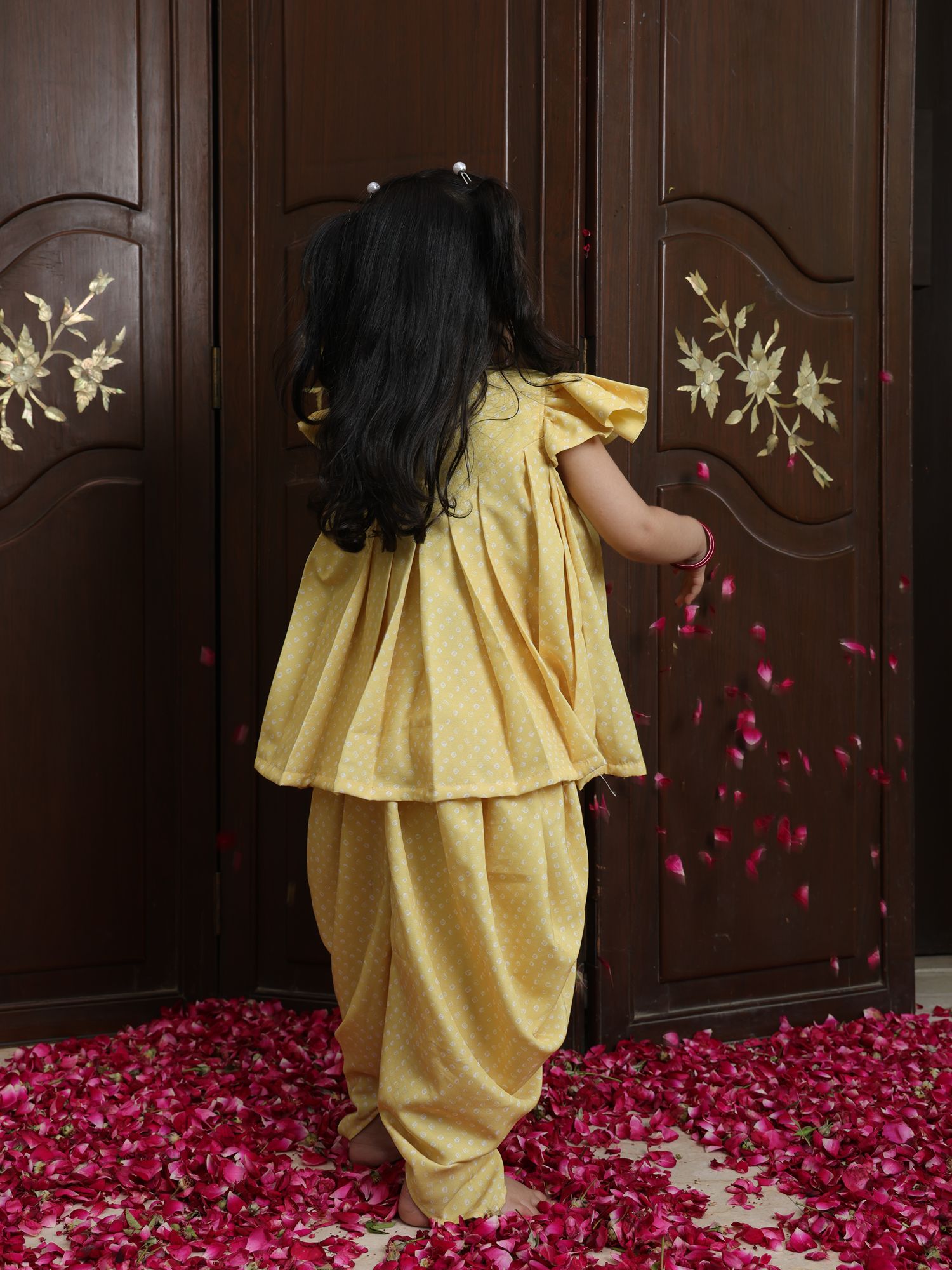 Yellow Bandhej Kurti with Dhoti