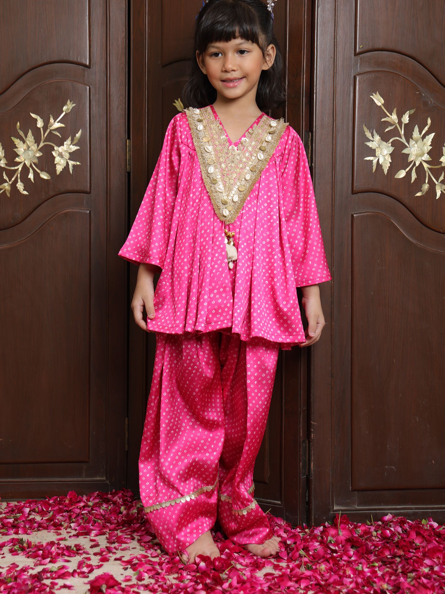 Pink Bandhej Kurti with Salwar