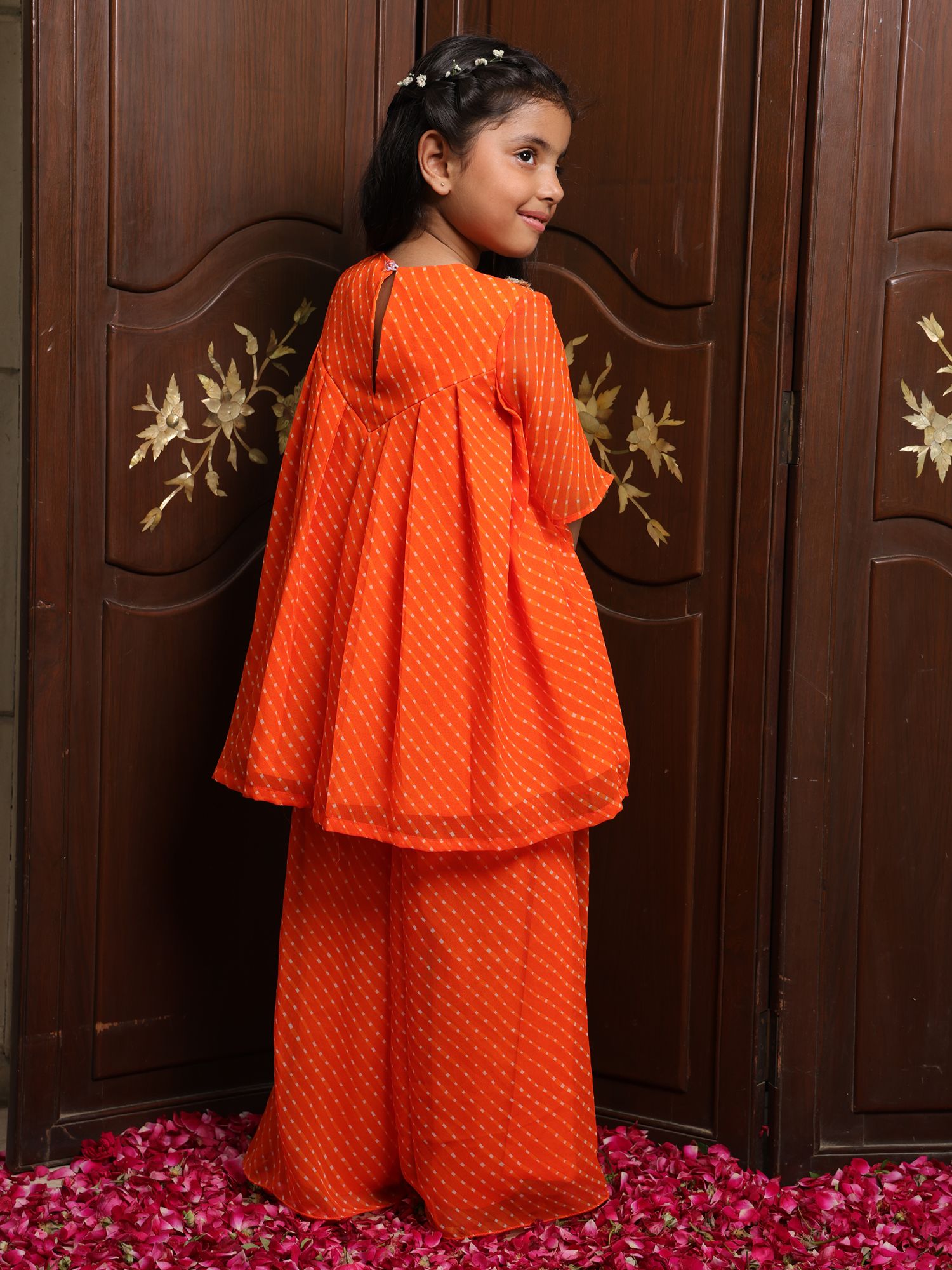 Orange Bandhej Kurti with Sharara