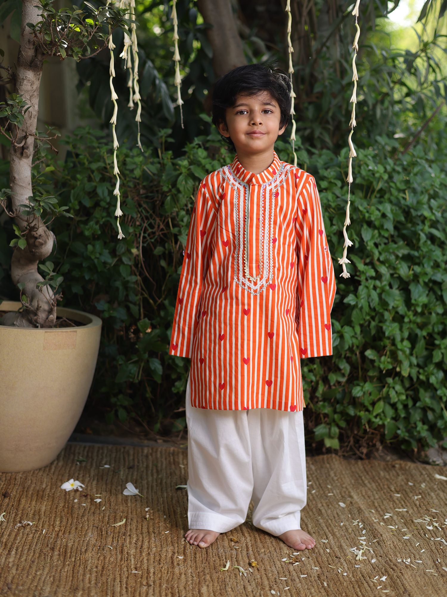 Orange Printed Kurta with Salwar