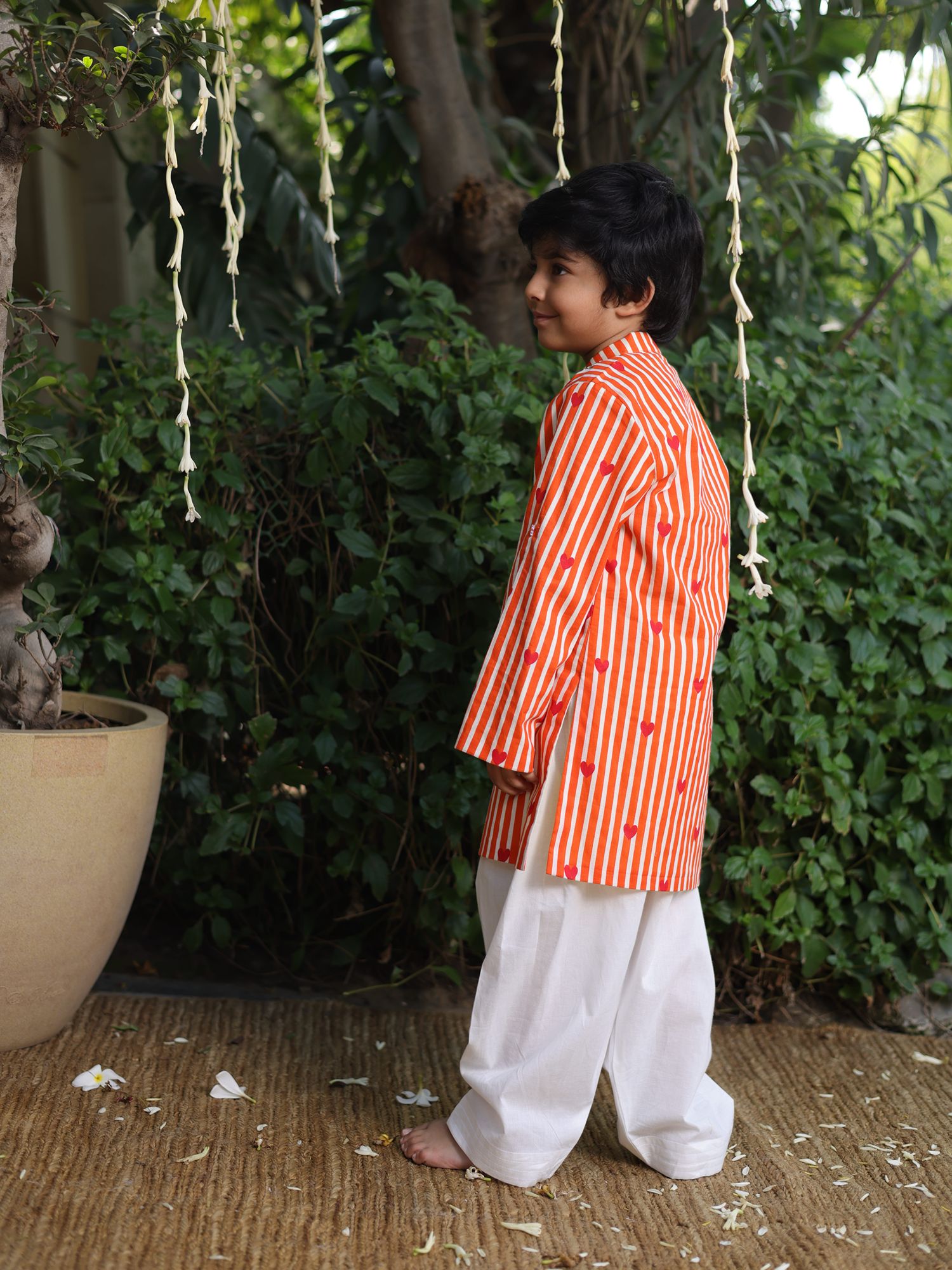 Orange Printed Kurta with Salwar