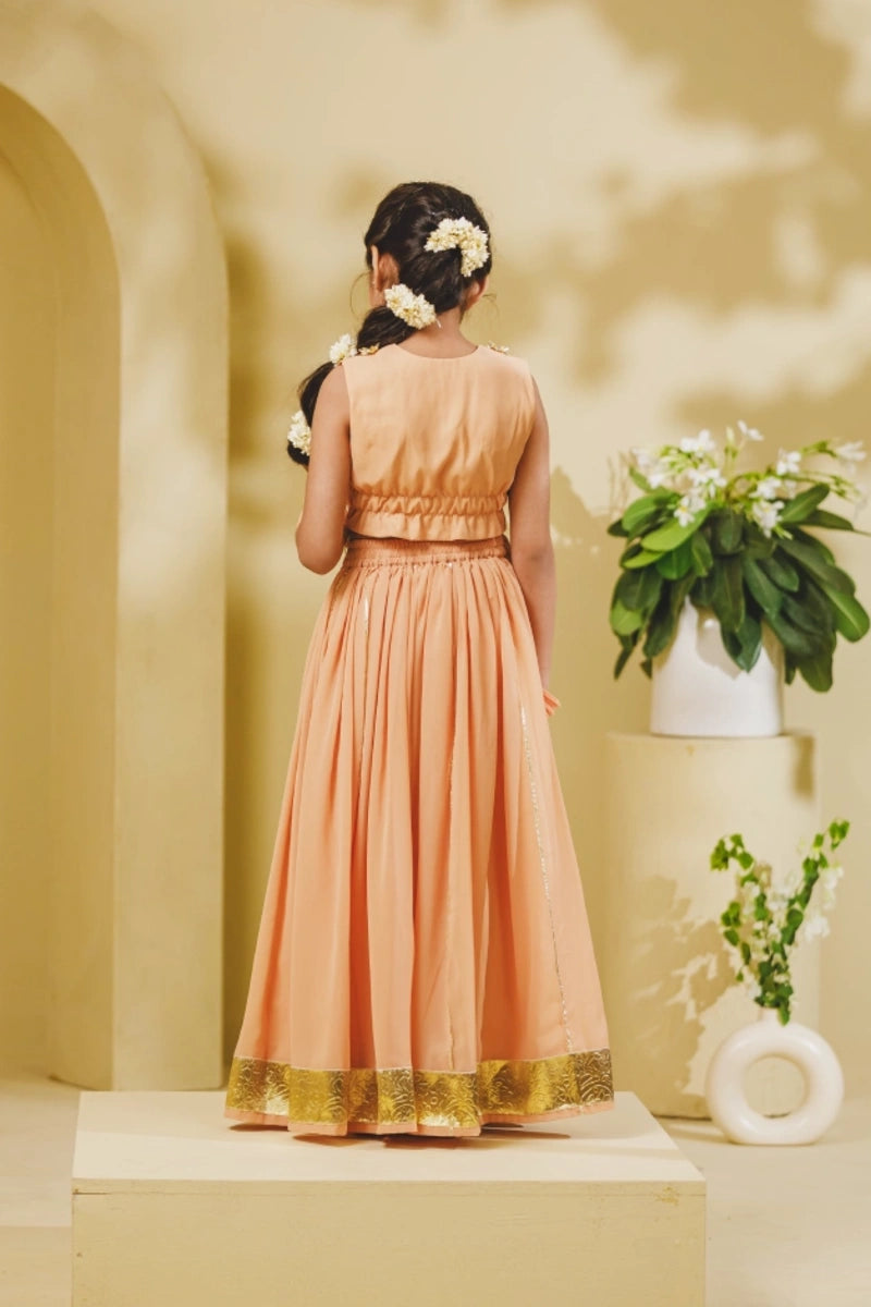 Peach Georgette Lehenga Choli Set