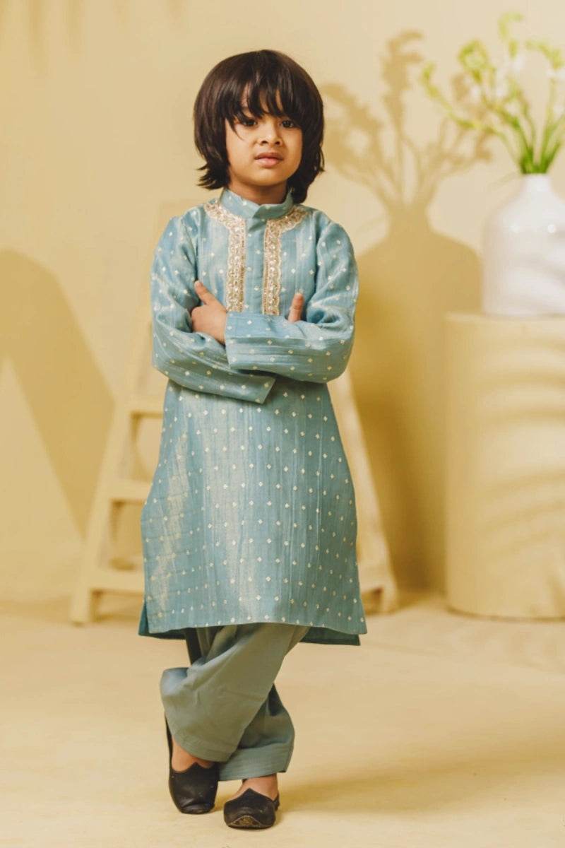 Blue Tissue Kurta Set