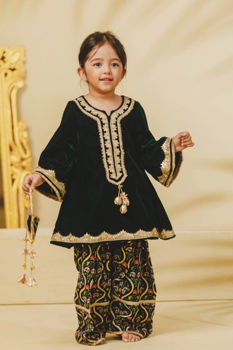 Green Velvet Kurti with Salwar