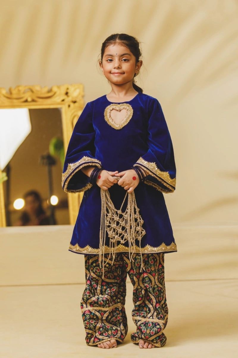 Blue Velvet Kurti with Salwar