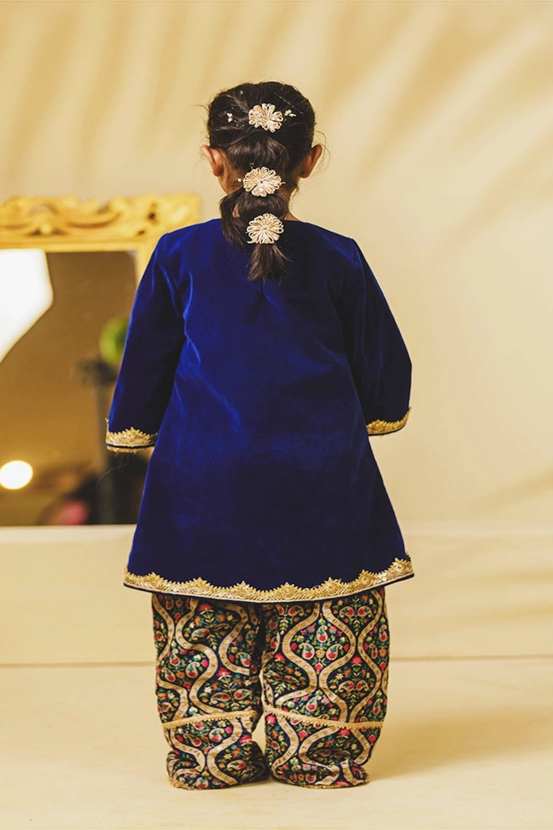 Blue Velvet Kurti with Salwar