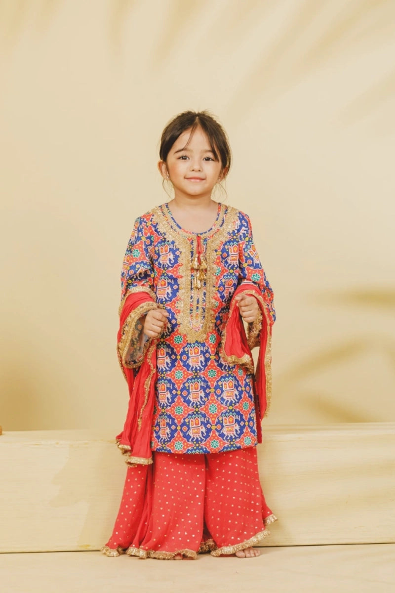 Blue Patola Kurti with Sharara Set
