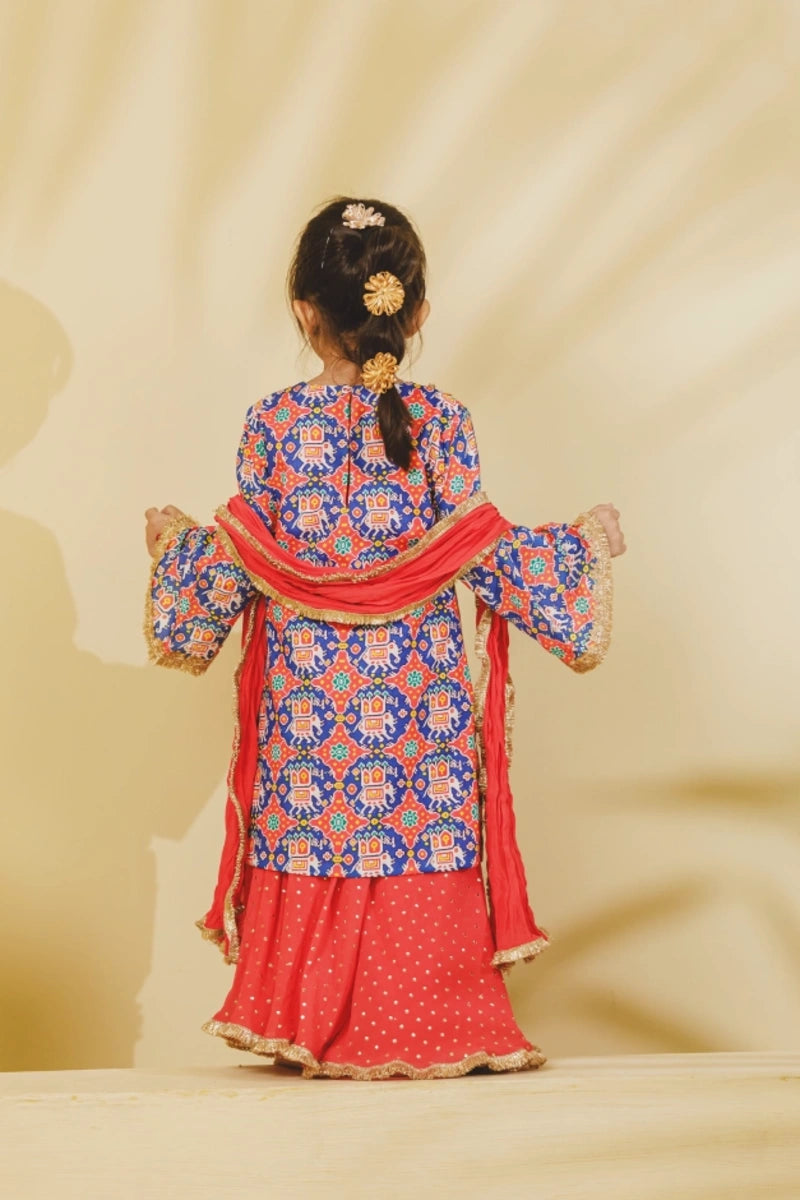 Blue Patola Kurti with Sharara Set