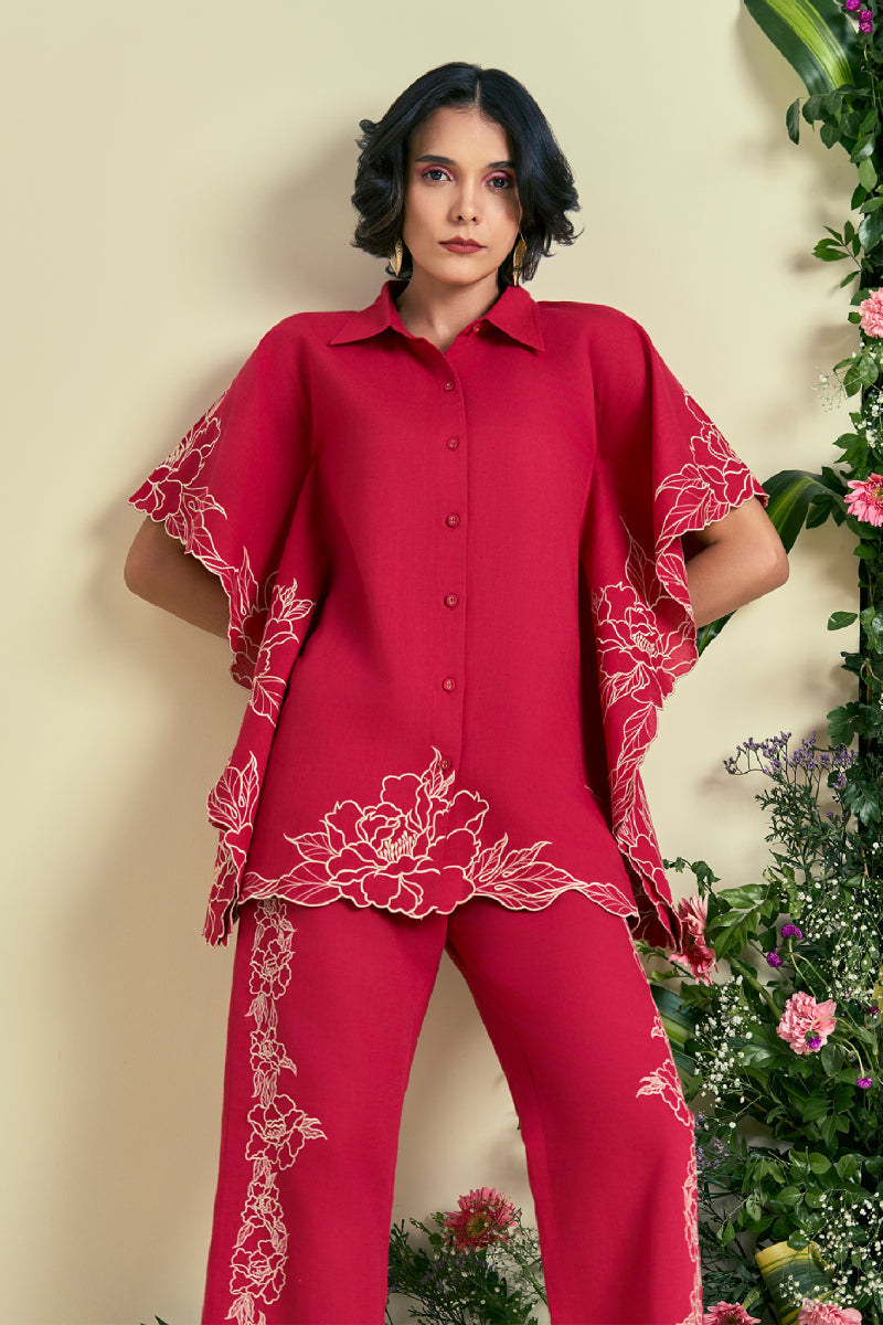 Origani Red Jardin Kaftan Shirt
