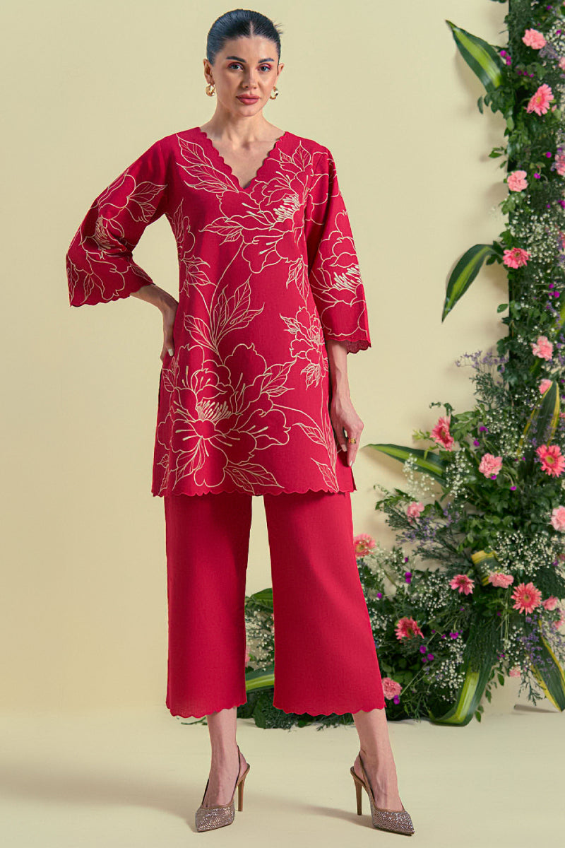 Origani Red Nira Tunic Set