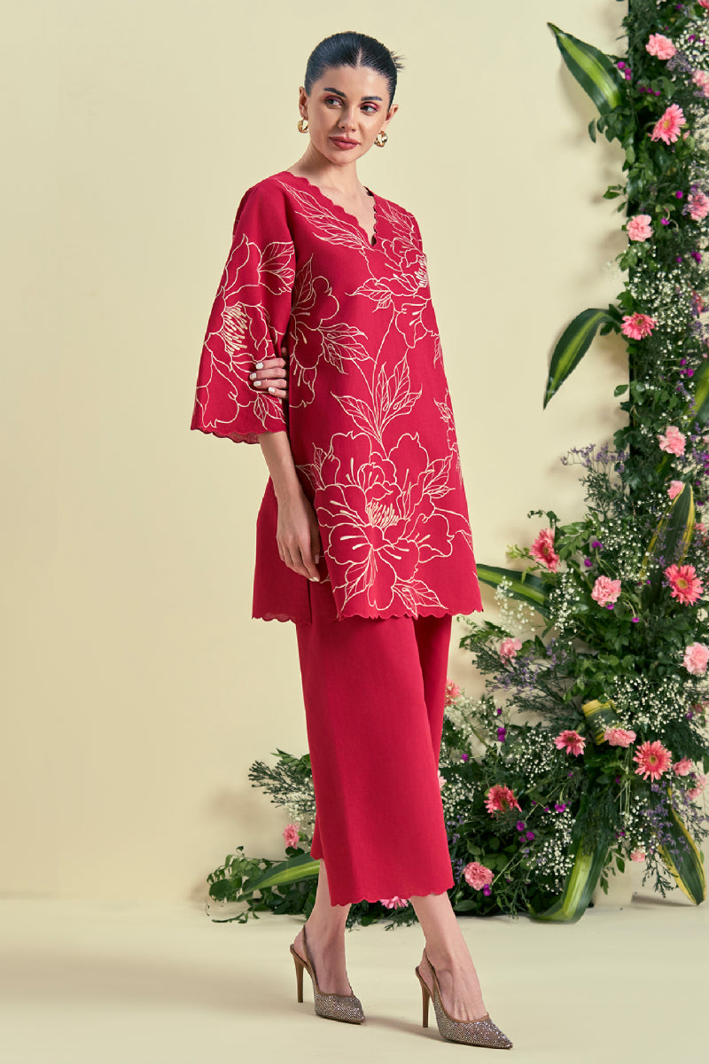 Origani Red Nira Tunic Set