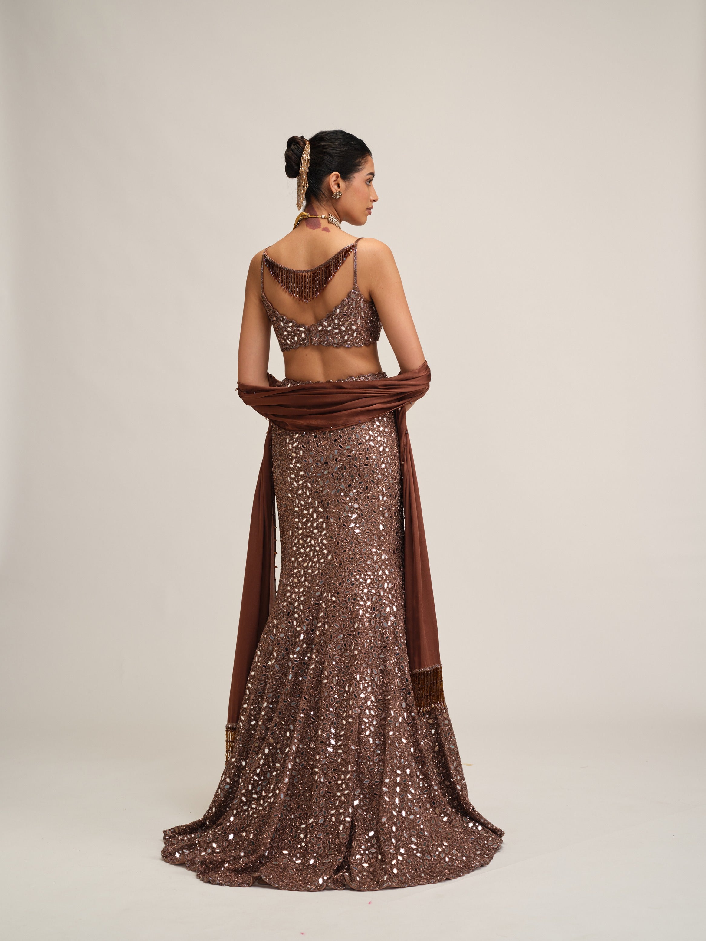 Deep Beige Fishcut Lehenga Set