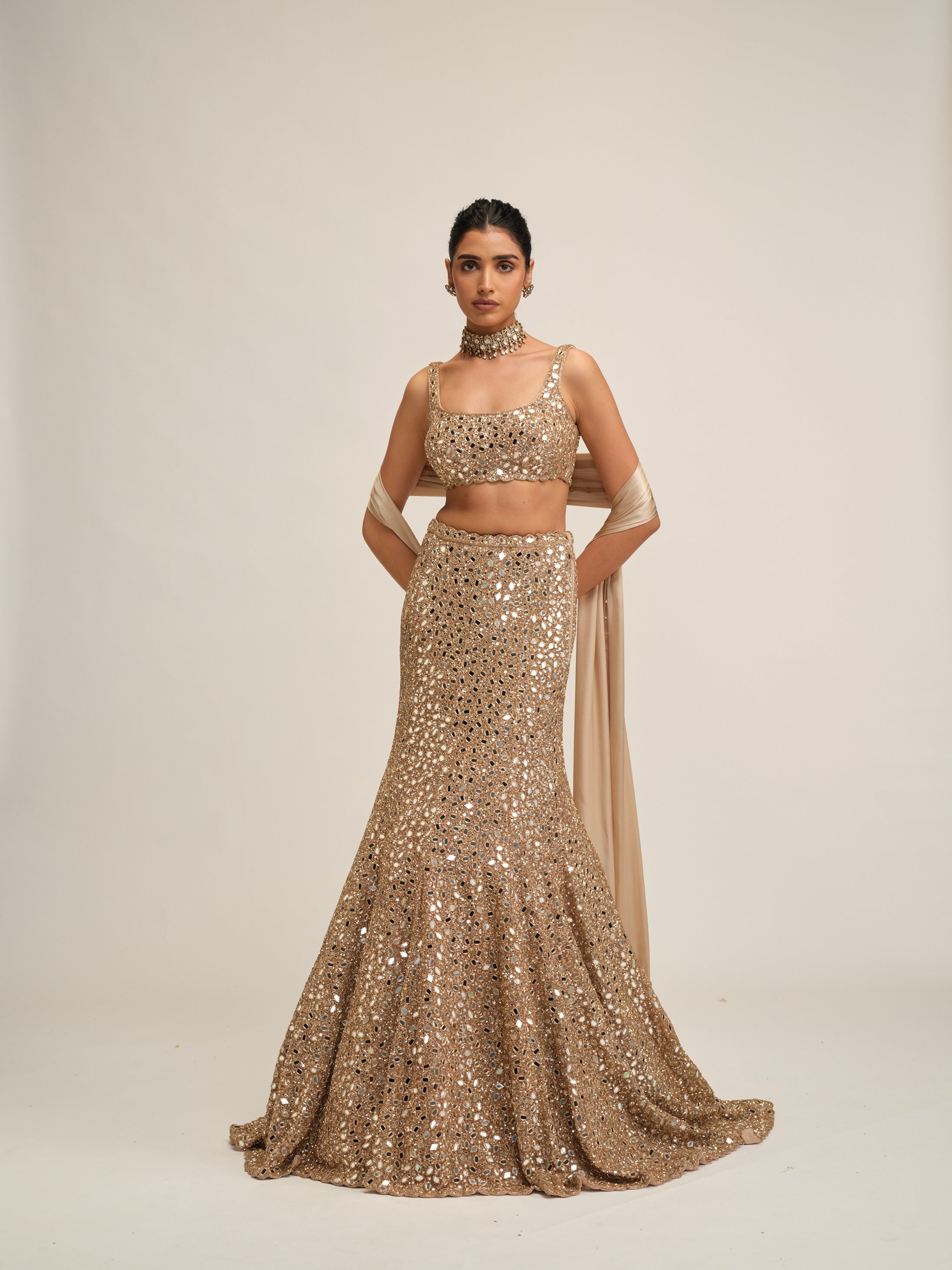 Light Beige Fishcut Lehenga Set
