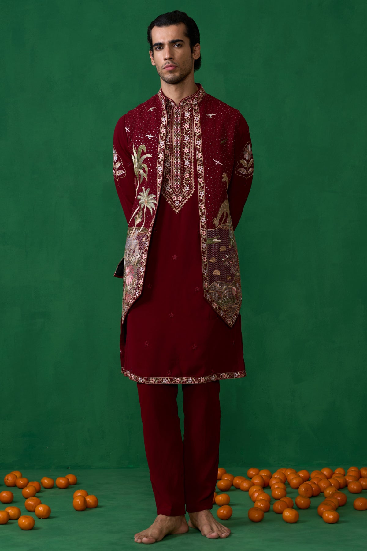 FOREST MAROON KURTA JACKET SET