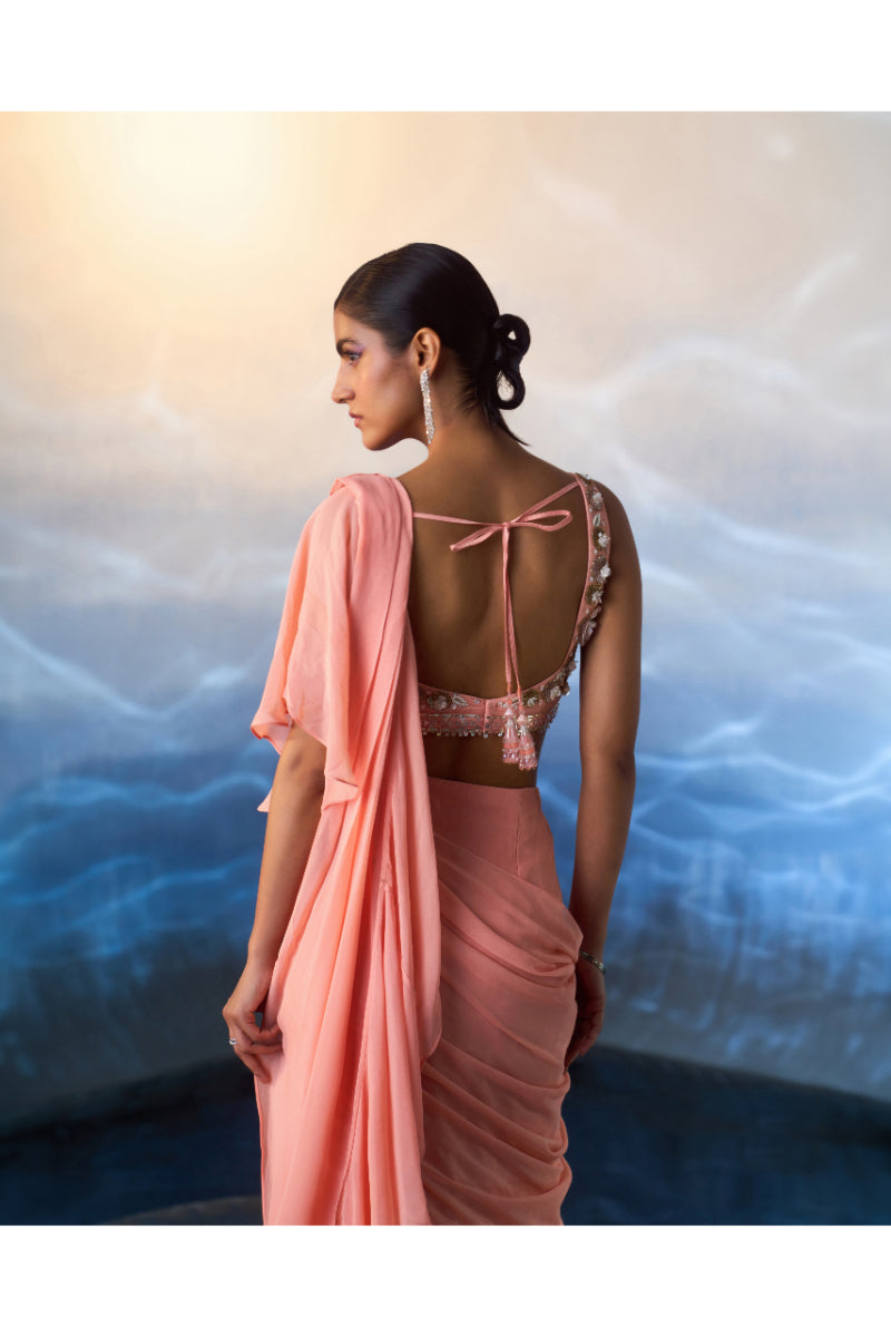Peach Georgette Drape Saree