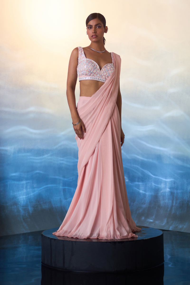 Dusty Peach Georgette Drape Saree