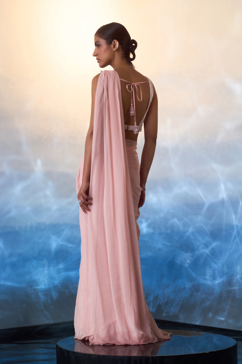 Dusty Peach Georgette Drape Saree