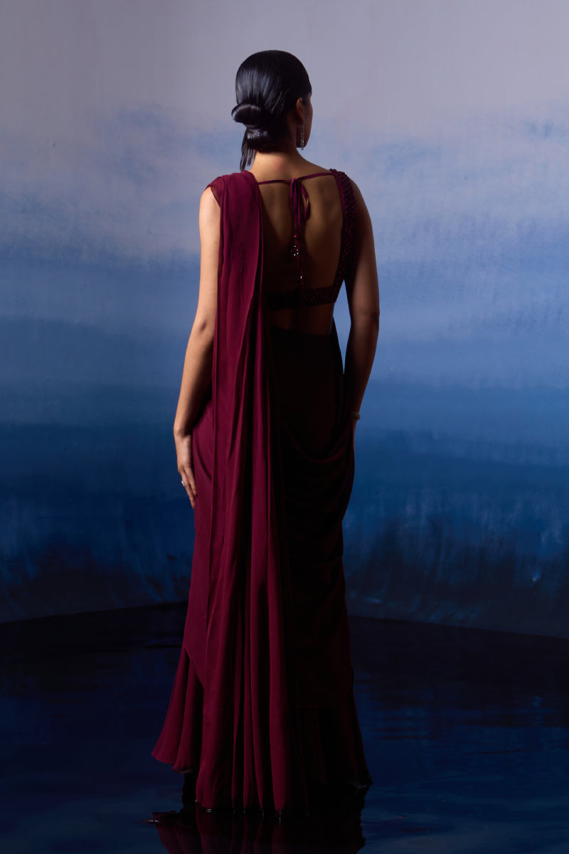 Burgundy Drape Saree