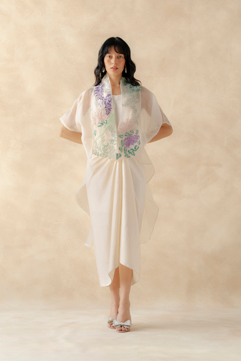 Embroidered Organza Kaftan With Wrap Around Dress