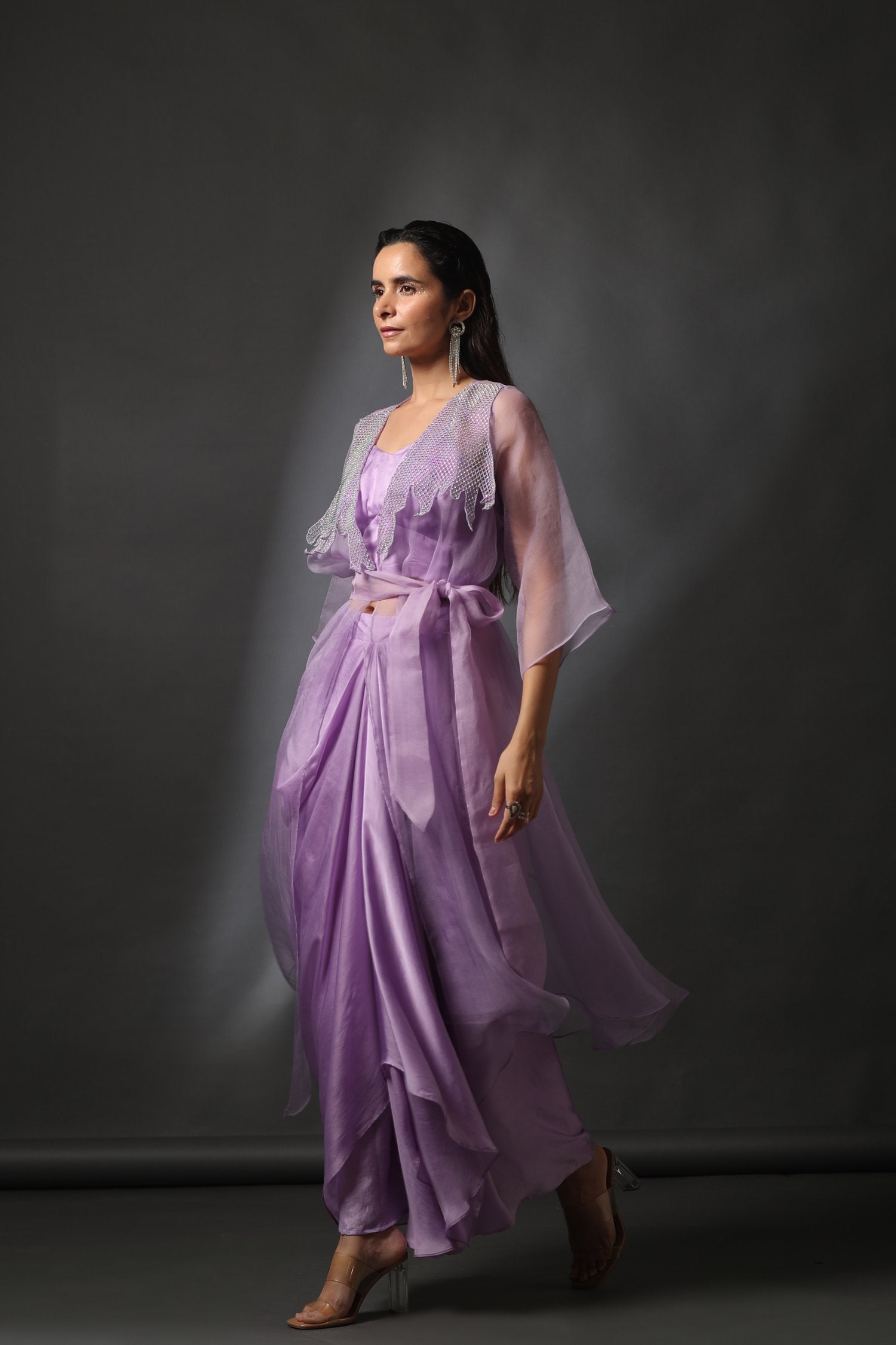 Cape Set With Crop And Skirt In Lilac