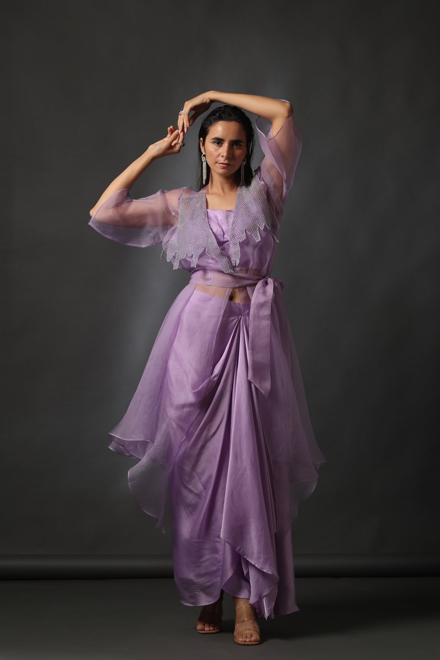 Cape Set With Crop And Skirt In Lilac
