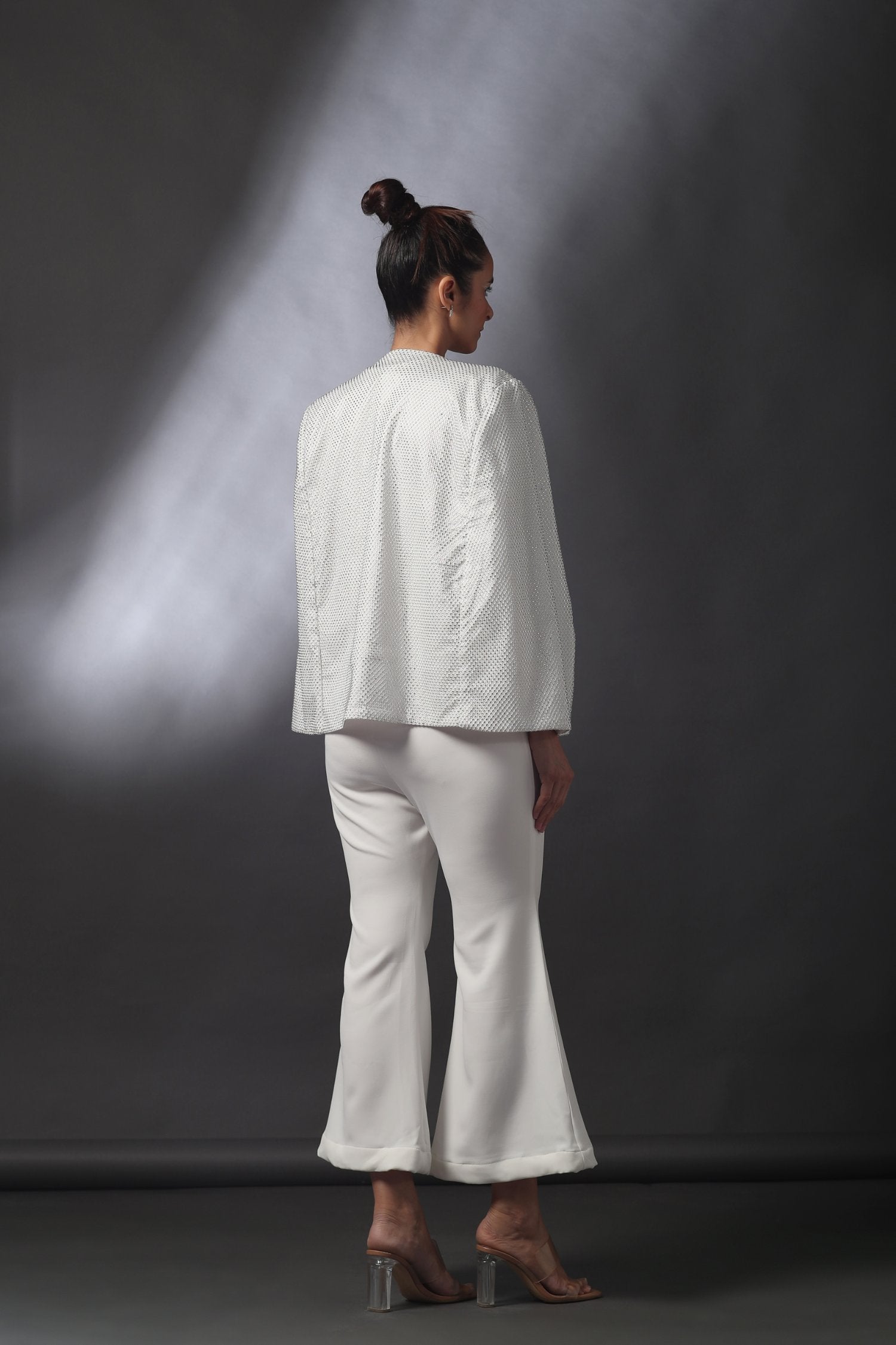 Rhinestone Cape In White With Pants