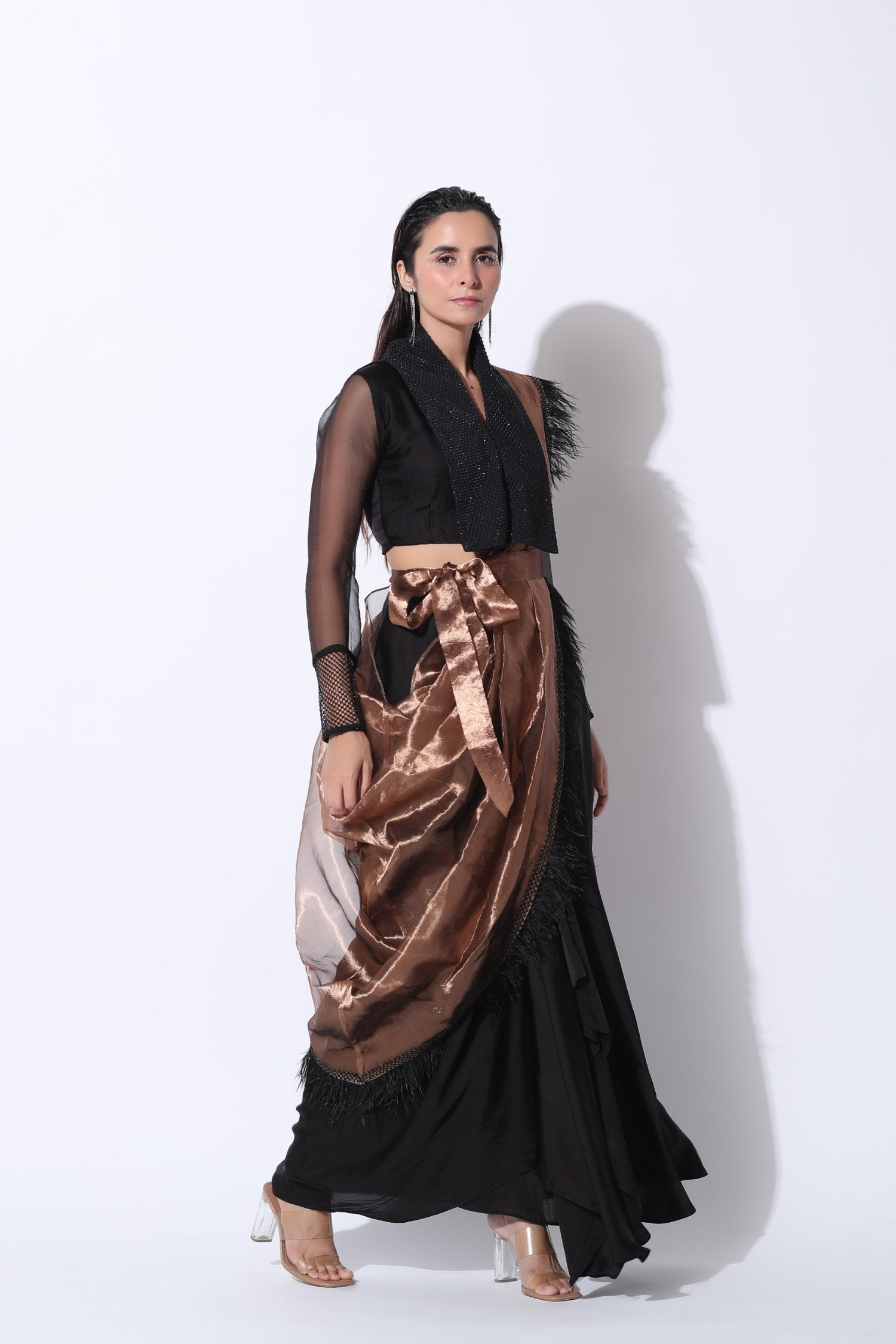 Black Predraped Saree With A Tissue Drape