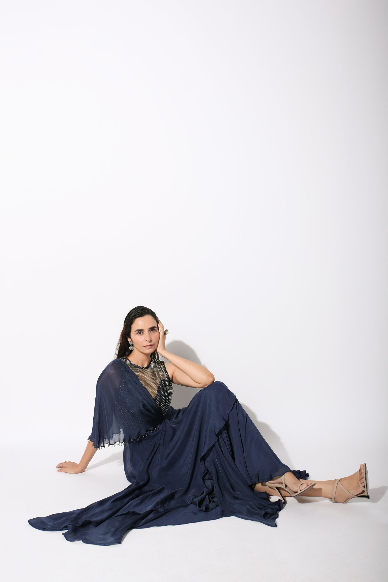 Free Flowing Gown In Navy Blue