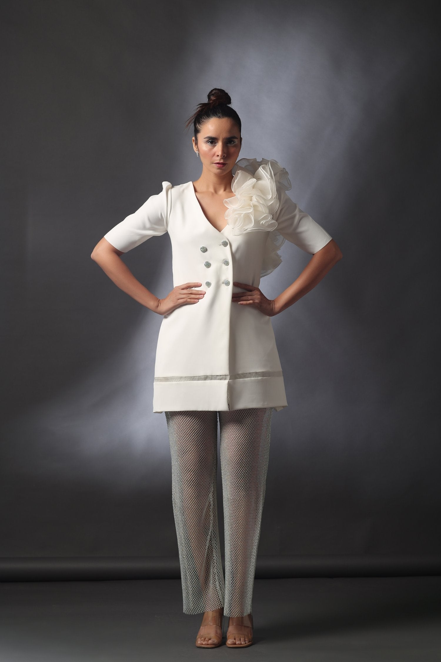 Ivory Pantsuit With Rhinestone Pants