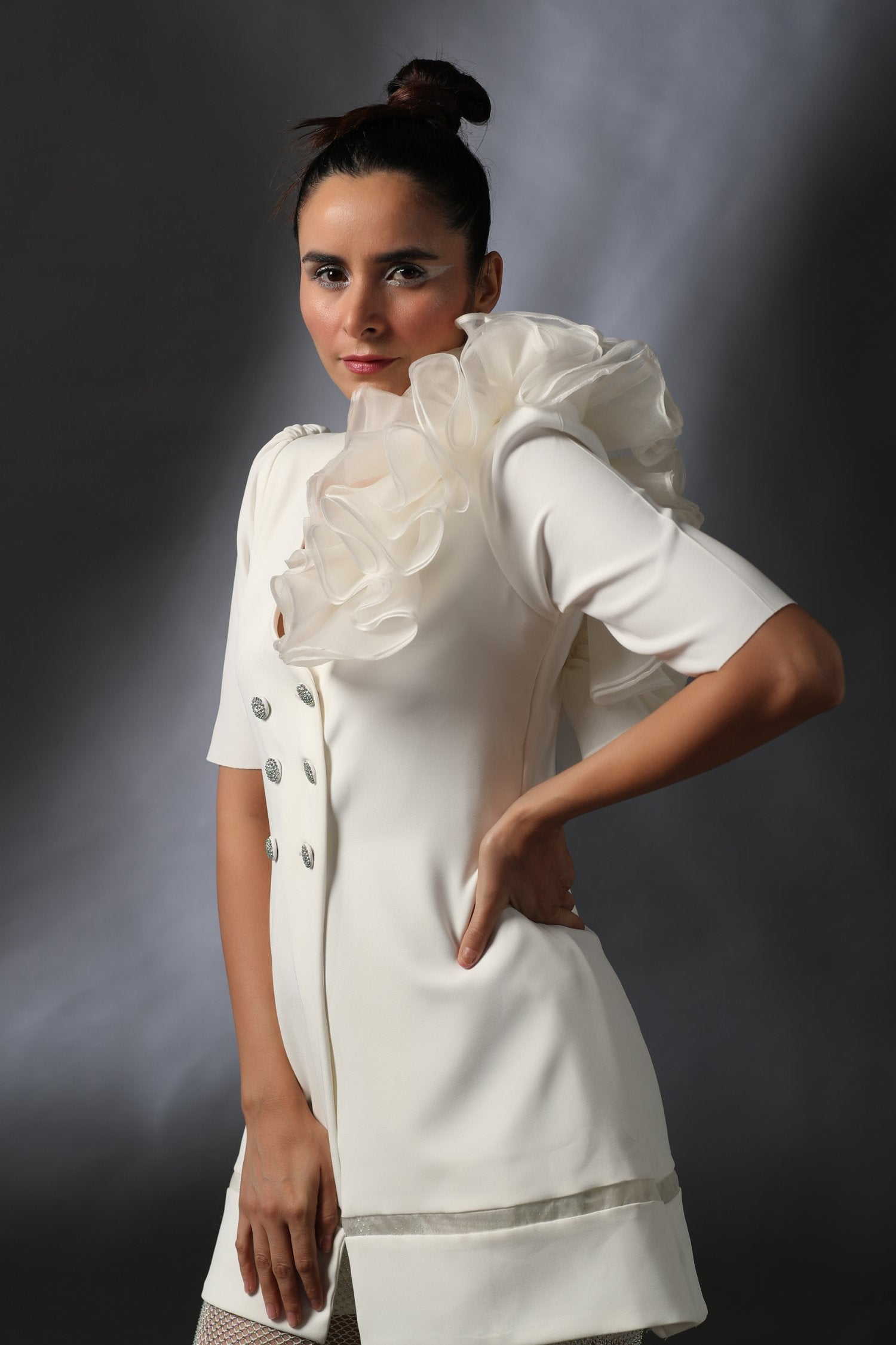 Ivory Pantsuit With Rhinestone Pants