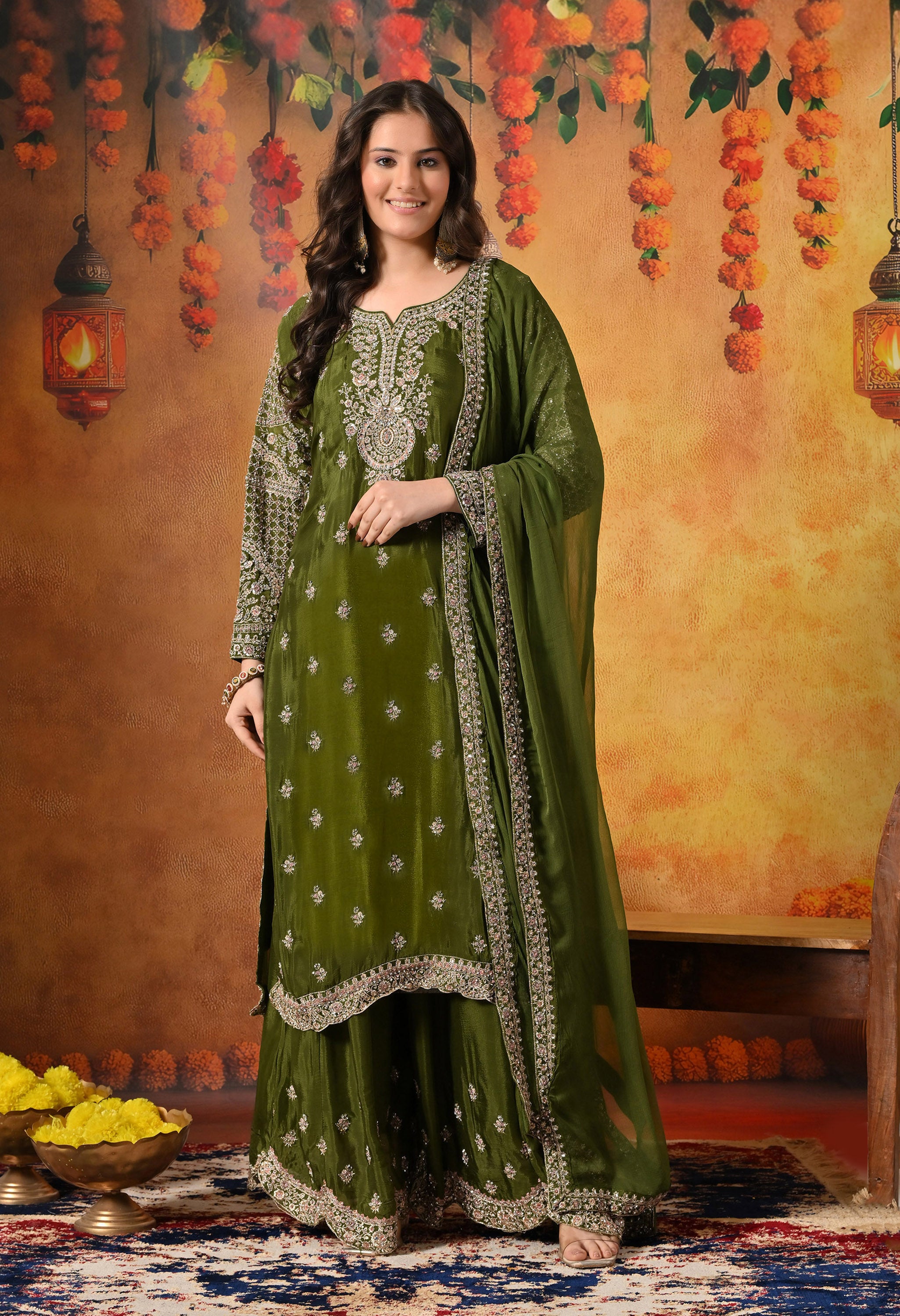 Green Sharara Set