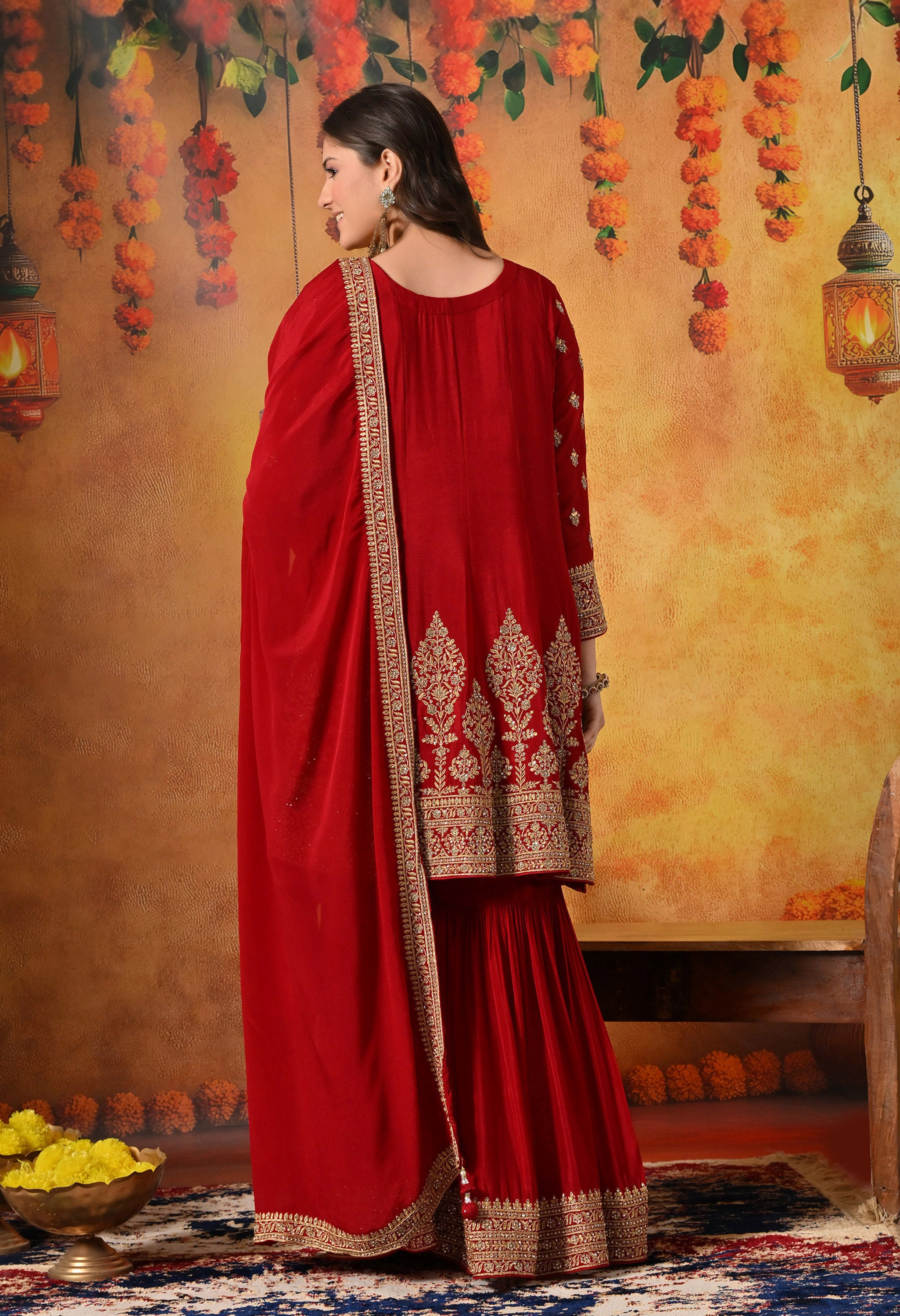 Maroon Gharara Frock Set