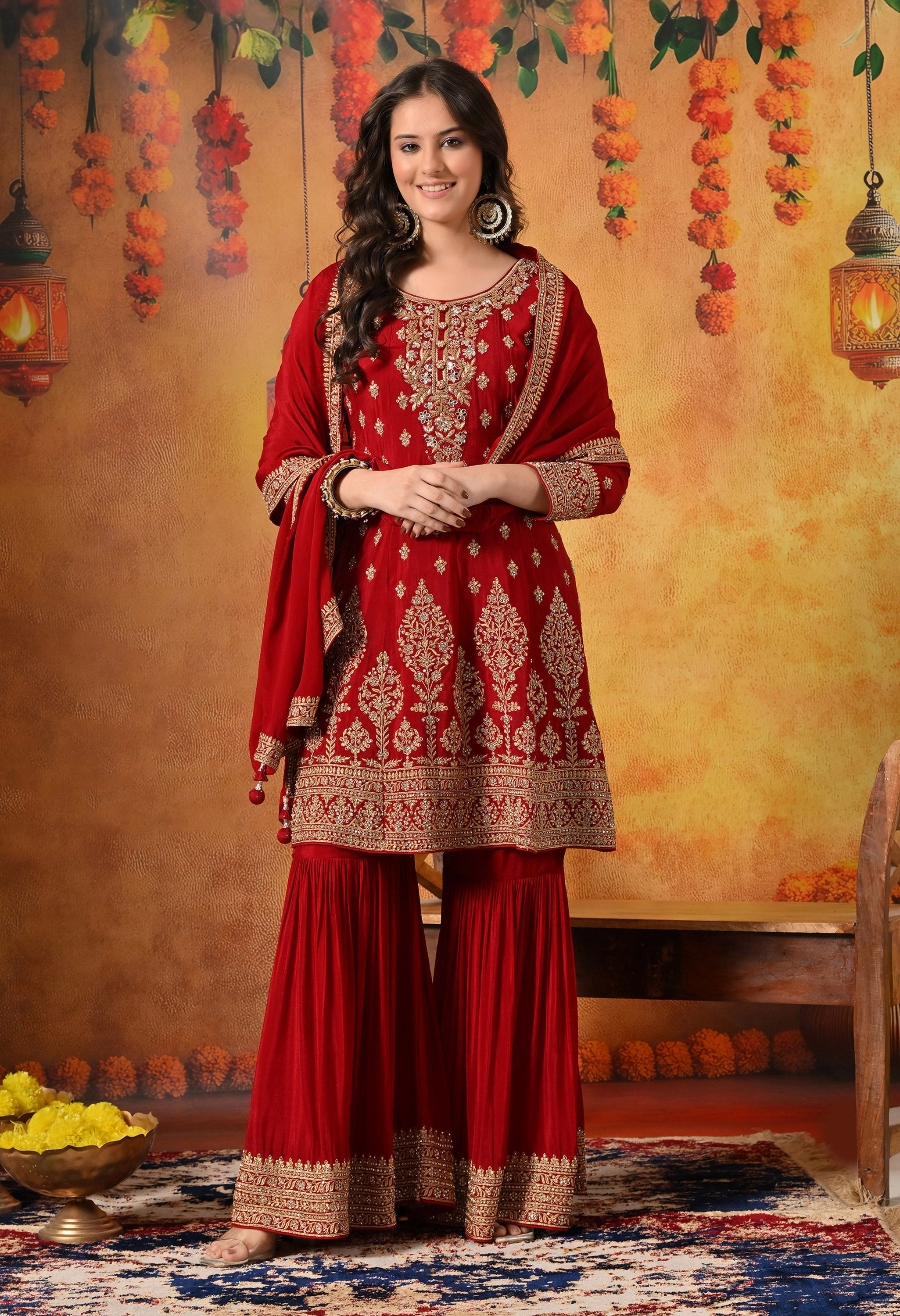 Maroon Gharara Frock Set