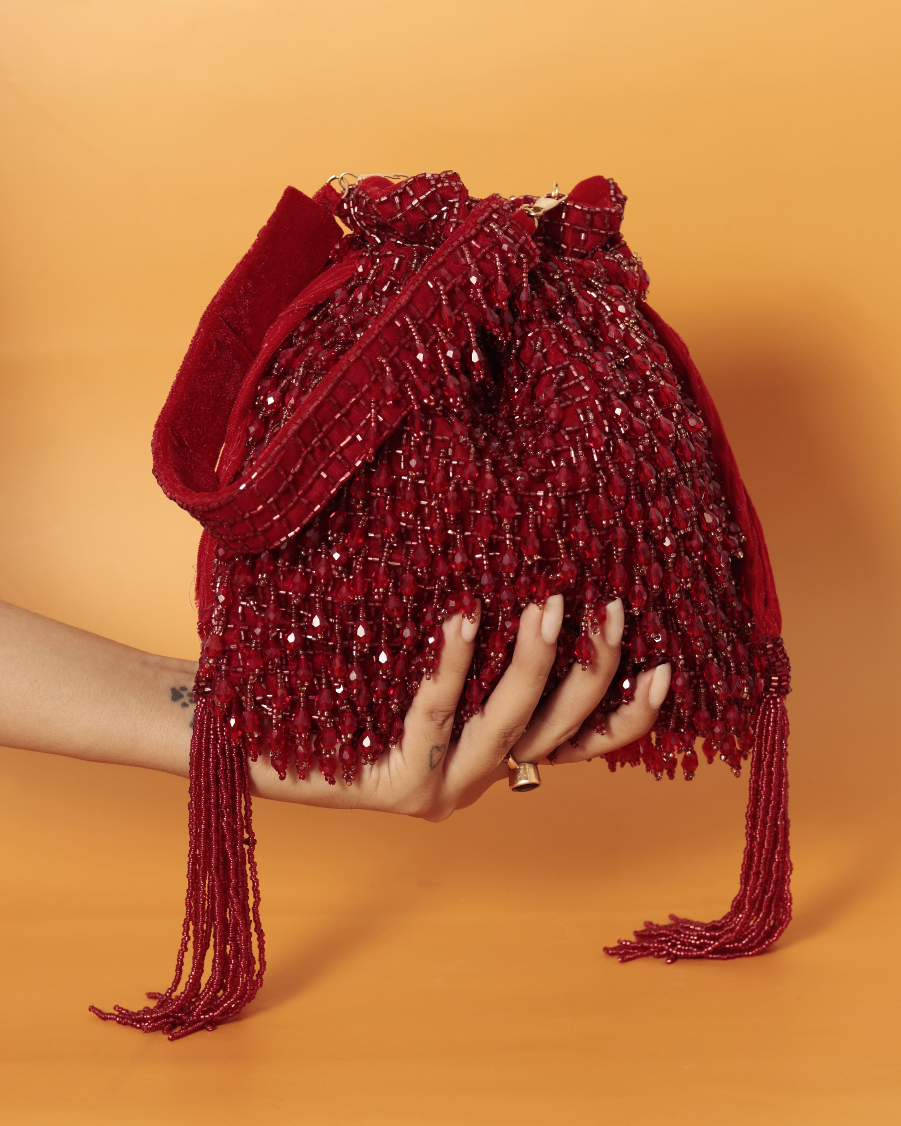 THE TAN CLAN Rosa Red Potli Bag with Handle