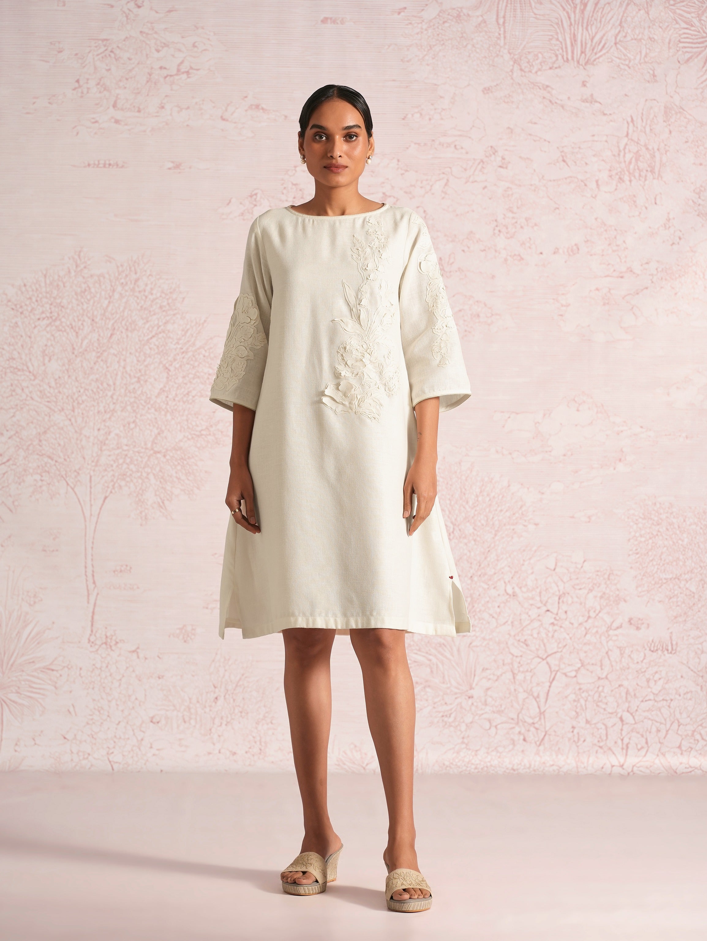 Floral Shadows Jenny Dress - Off White