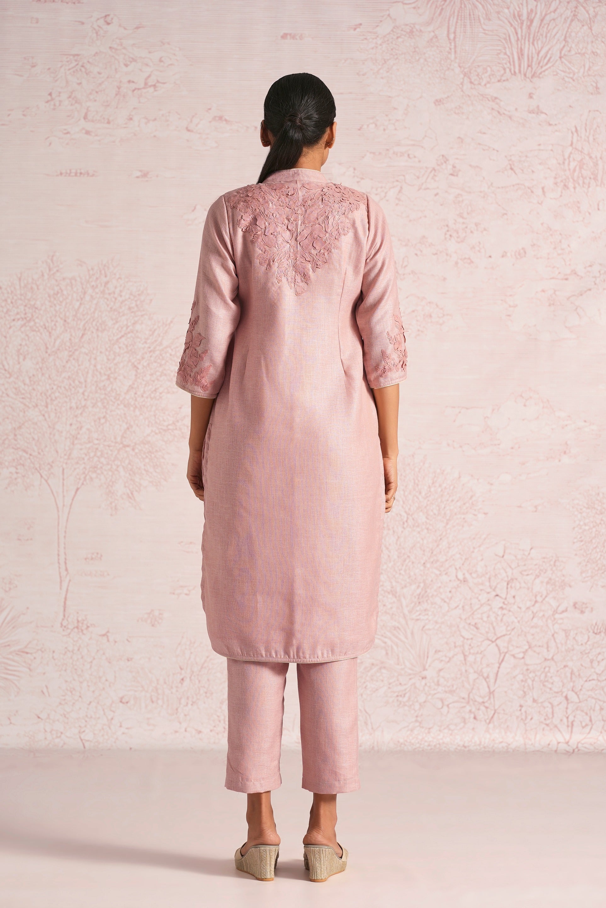 Floral Shadows Kurta Pant Set - Blush