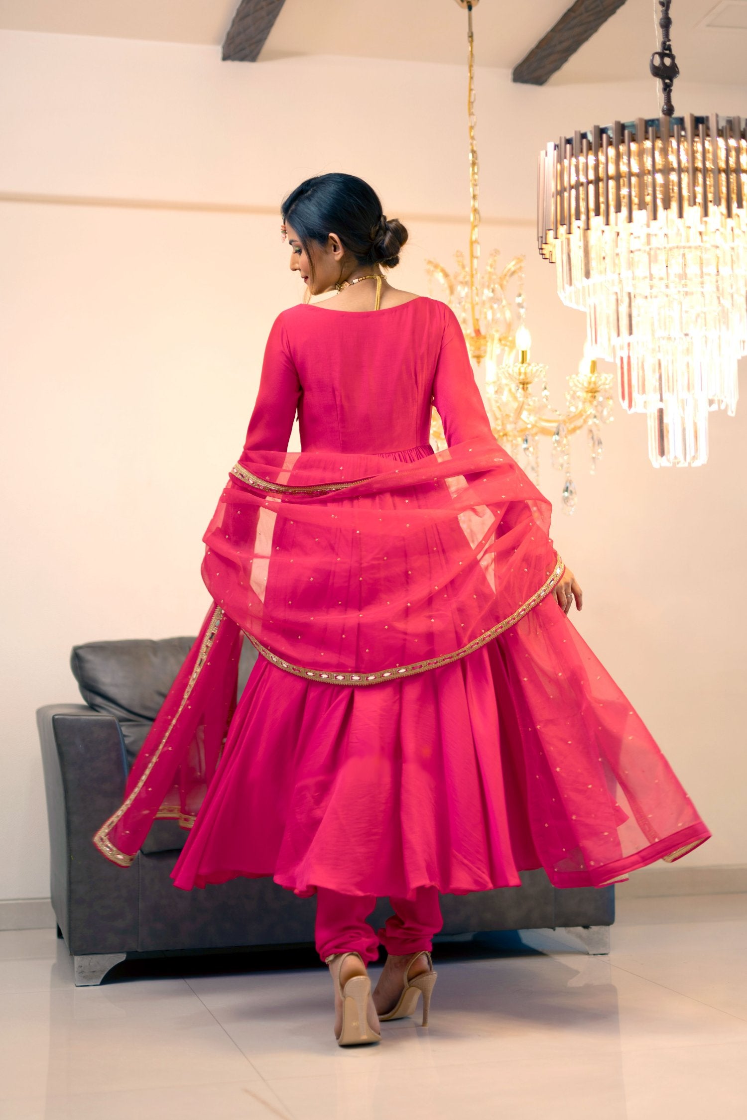 Magenta Gathered Kurta Set