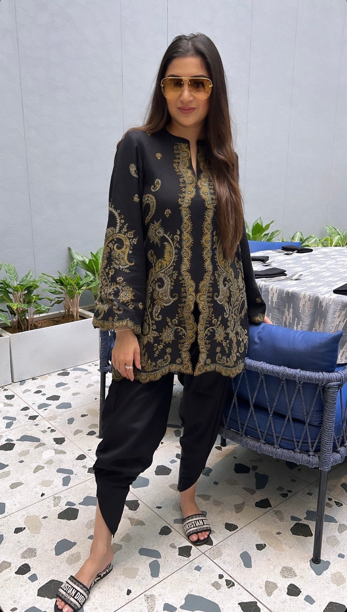 Black Woven Dhoti Set- Inching India