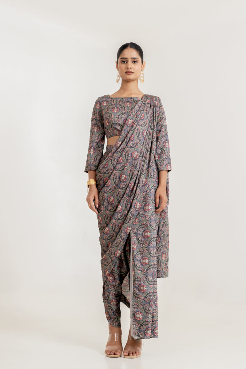 Black Botanica Blouse Saree & Dhoti Pants