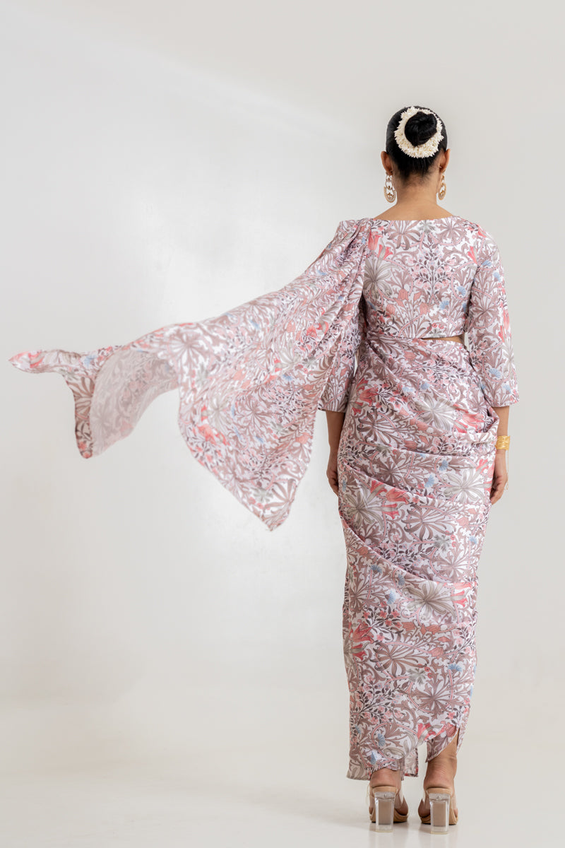 White Garden Blouse Saree & Dhoti Pants