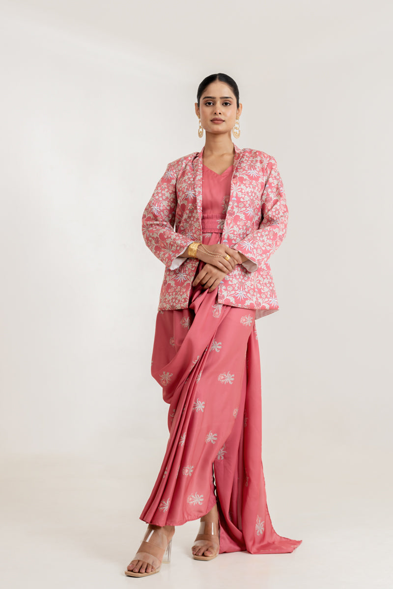 Dusty Rose Saree Dress & Blazer