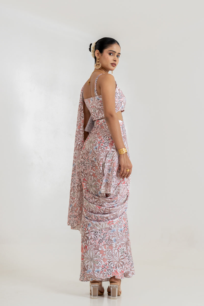 White Garden Tiered Saree Set