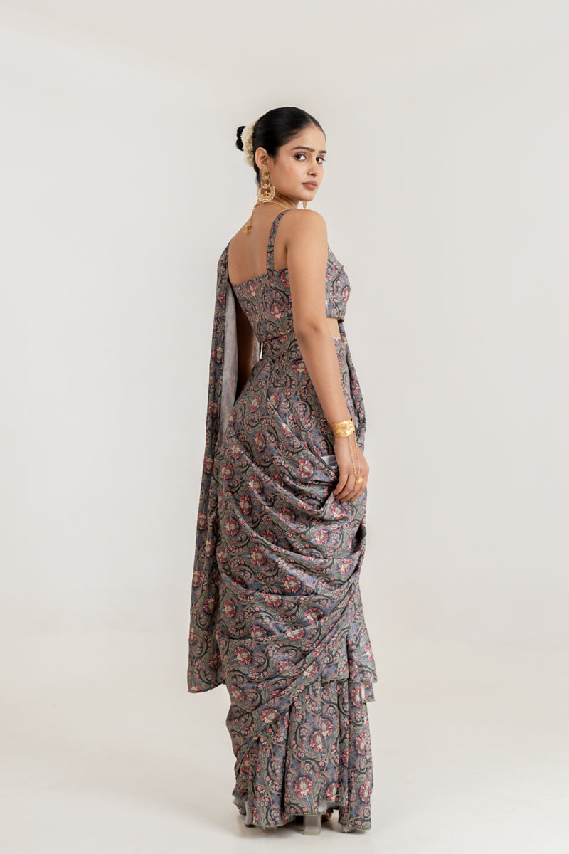 Black Botanica Ultra Draped Saree Set